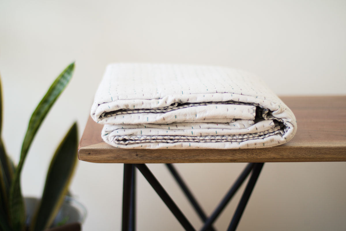 The Best White Kantha Stitch Throw Blankets