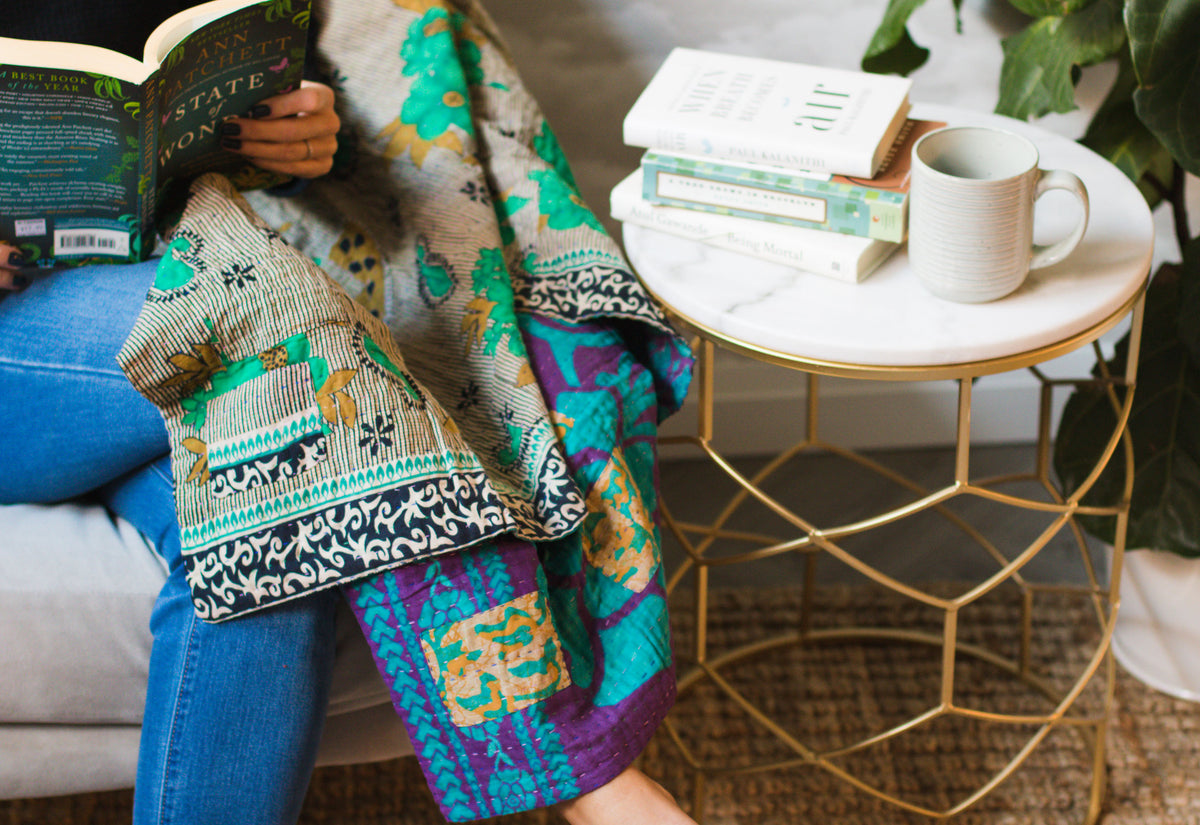 Yoga Mat Bag | Kantha Quilt | Mustard Yellow on White