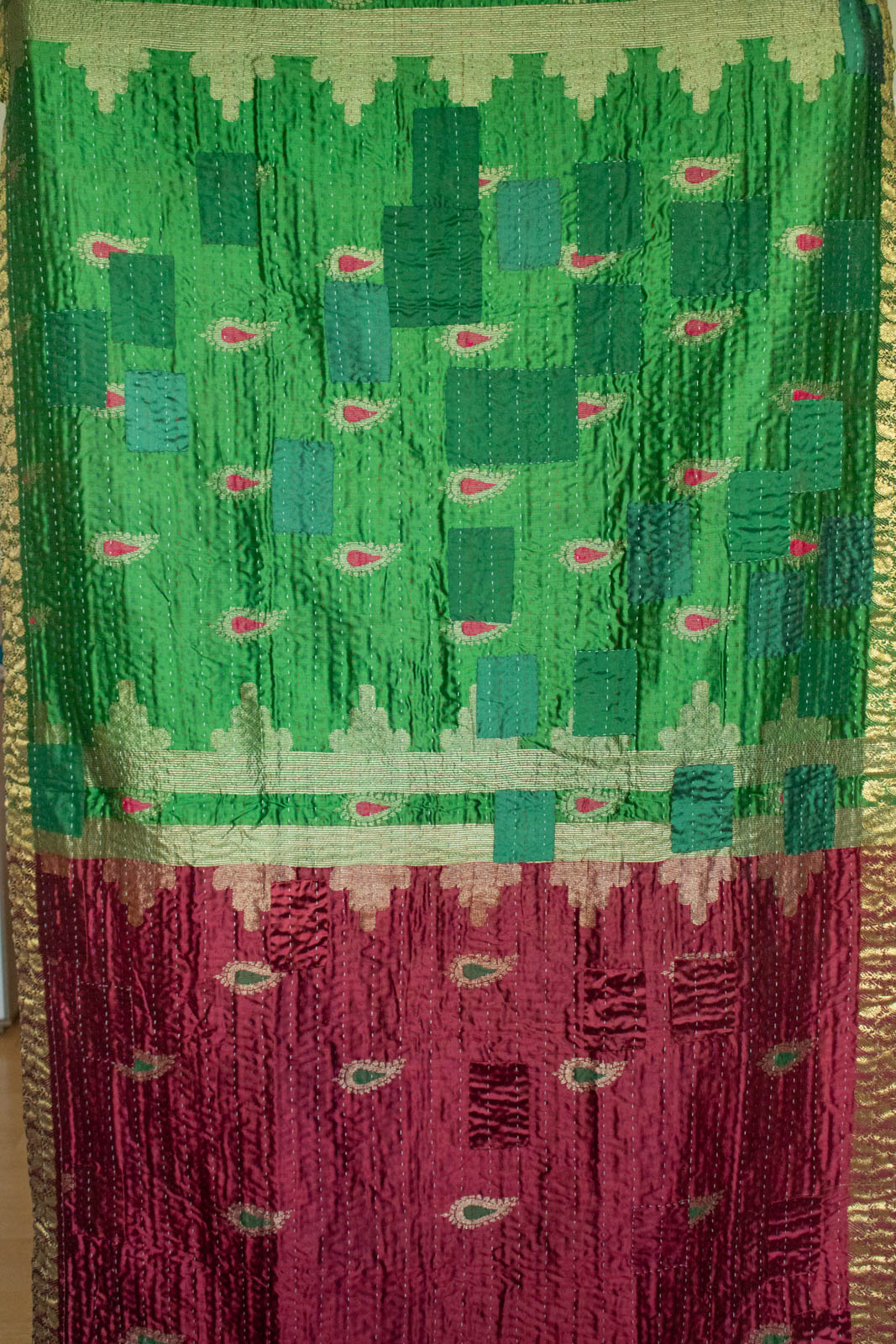 Cranberry Silk Holiday Kantha Throw