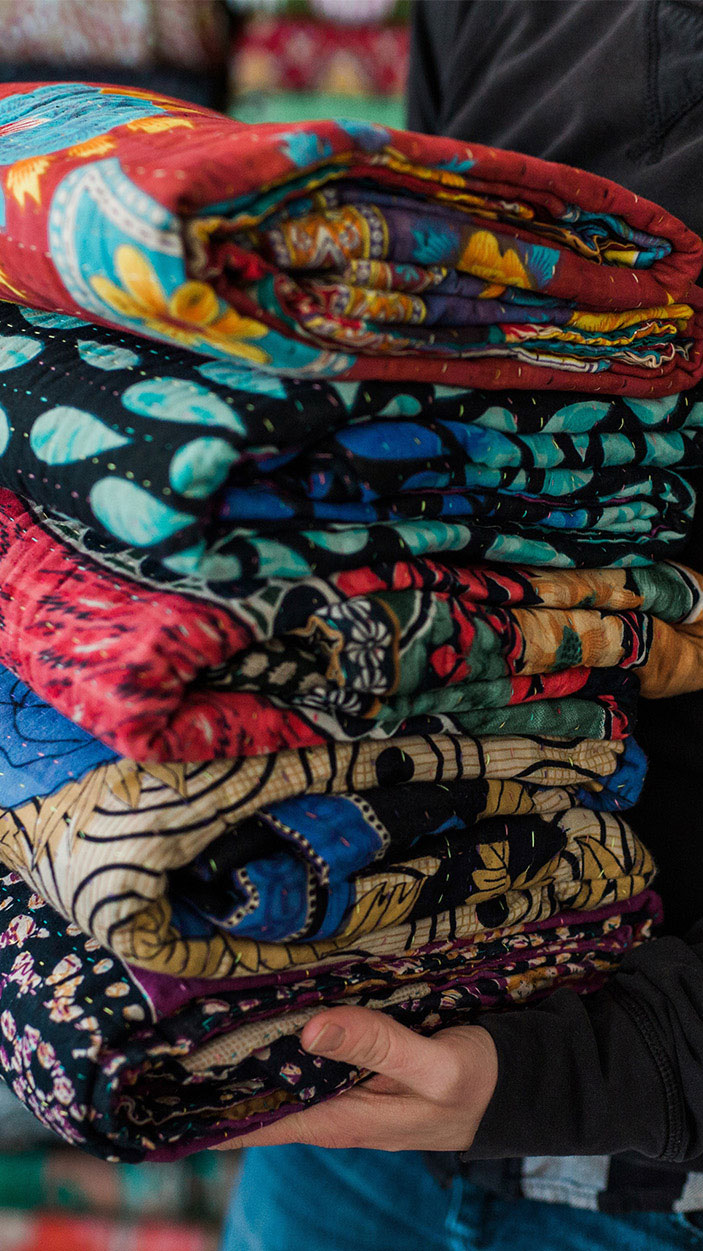 dignify Kantha Throw Blankets Pile