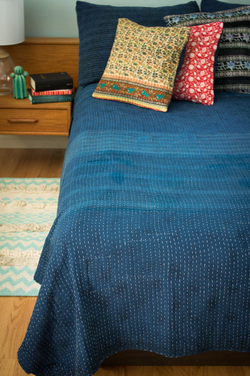 Queen & King Size Navy Quilt Bedding | Hand-Dyed Indigo Bedding